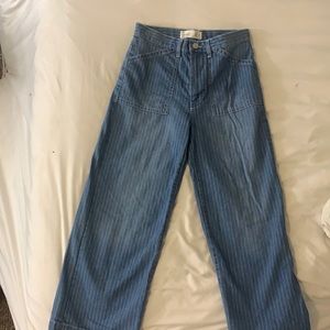 Wide leg pinstriped jeans